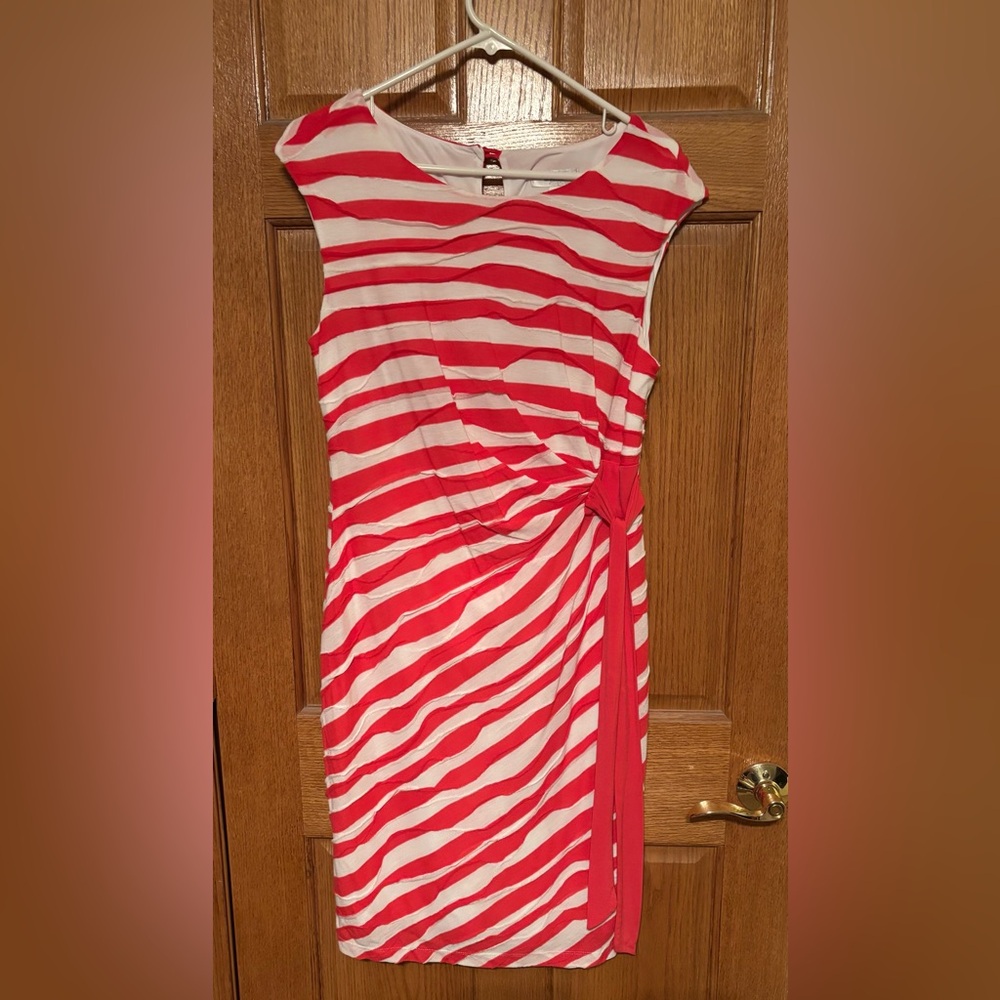 Coral and white wrap dress